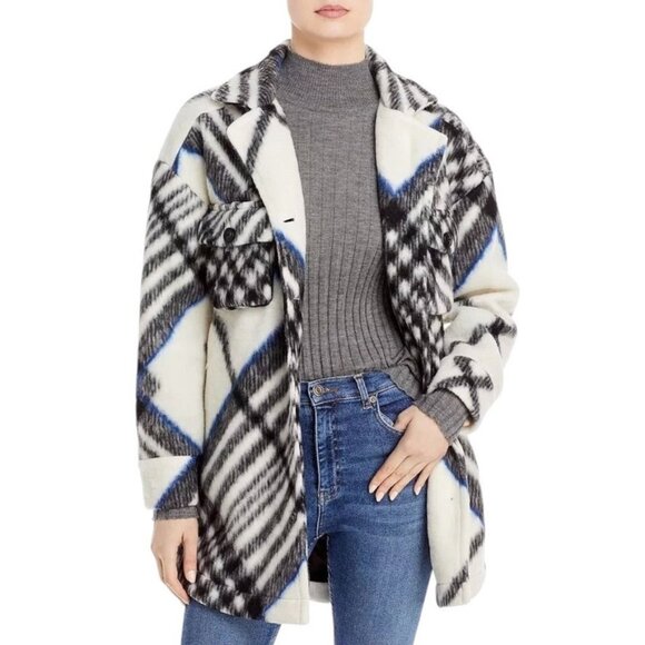 ANINE BING Oakley Cream Tartan Plaid Oversized Shacket / Jacket Size L NWOT - Picture 1 of 15